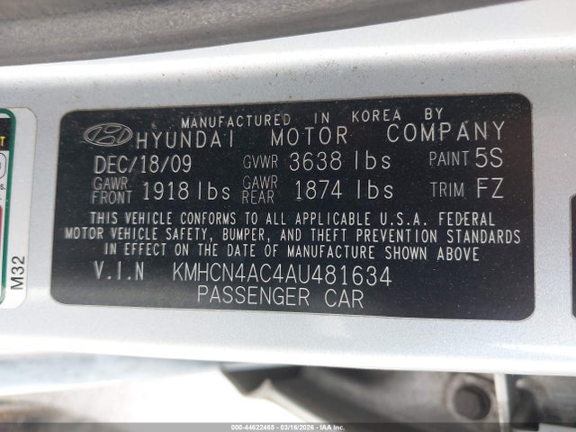 Продаж на аукціоні авто 2010 Hyundai Accent Gls, vin: KMHCN4AC4AU481634, номер лоту: 44622465