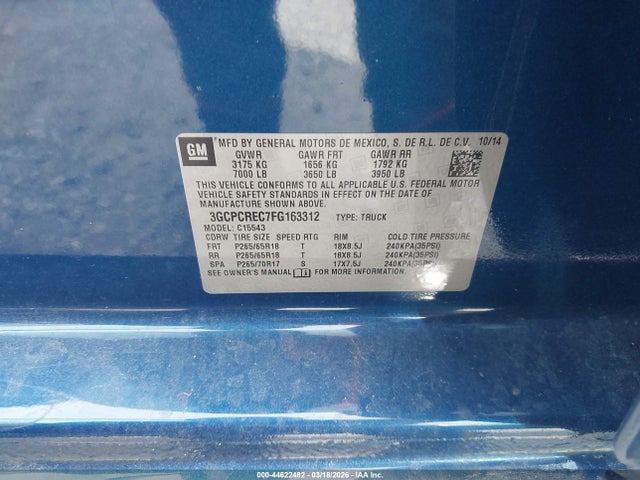 3GCPCREC7FG163312 Chevrolet Silverado 1500 1lt