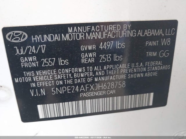 5NPE24AFXJH628758 Hyundai SONATA SE