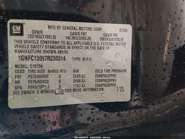 2007 CHEVROLET TAHOE 1GNFC13097R230314 Photo 8