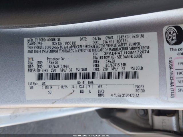 Ford FIESTA S 2016 3FADP4TJ1GM172074 Image 9
