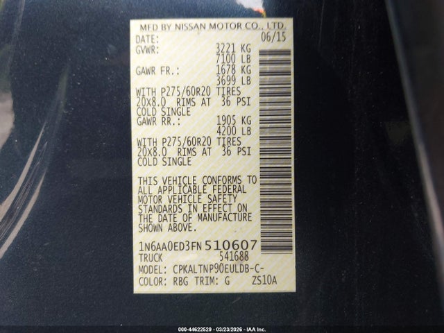 Nissan TITAN SV 2015 1N6AA0ED3FN510607 Image 9
