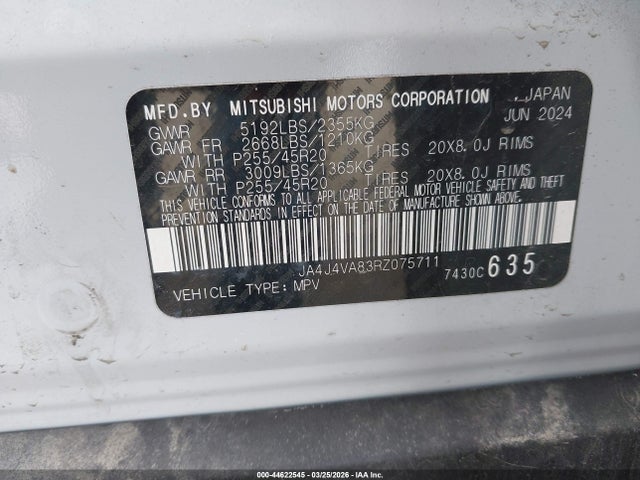 JA4J4VA83RZ075711 Mitsubishi Outlander Se 2.5 S-awc/se Black Edition S-awc/se Black Edition W/pano Roof S-awc/se Ralliart S-awc