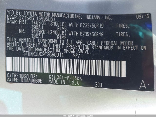 2015 TOYOTA SIENNA 5TDXK3DC9FS660011 Photo 8