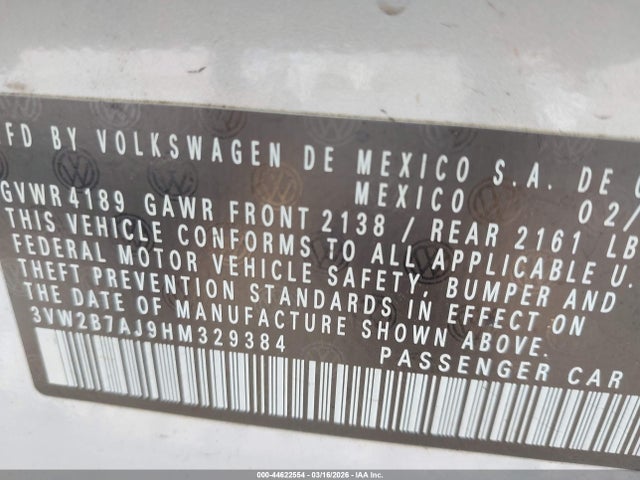 Продаж на аукціоні авто 2017 Volkswagen Jetta 1.4t S, vin: 3VW2B7AJ9HM329384, номер лоту: 44622554