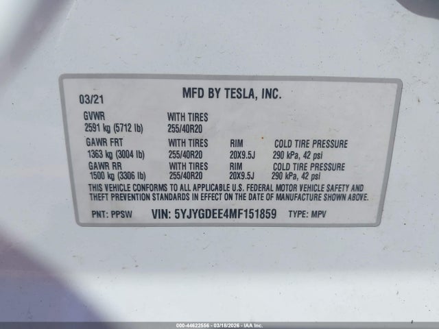 5YJYGDEE4MF151859 Tesla Model Y Long Range Dual Motor All-wheel Drive