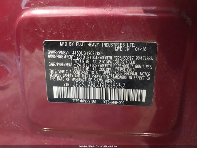 JF2SJABC4GH568252 Subaru Forester 2.5i