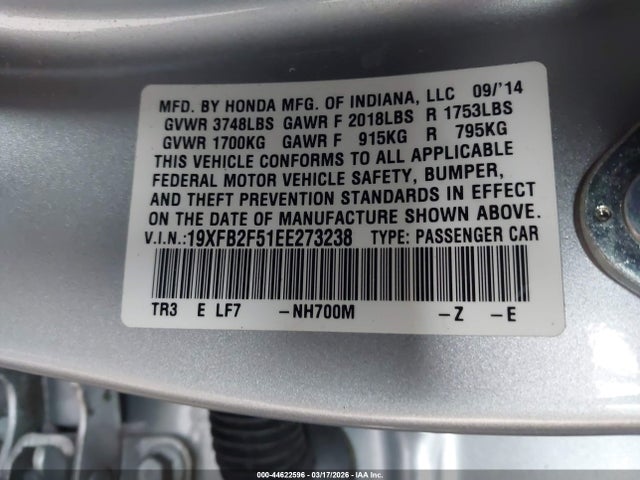 Honda Civic Lx 2014 19XFB2F51EE273238 Image 9