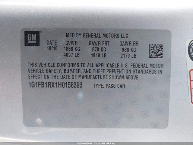 1G1FB1RX1H0158393 Chevrolet Camaro 1lt
