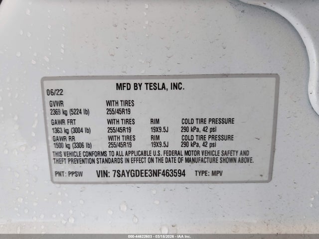 2022 TESLA MODEL Y 7SAYGDEE3NF463594 Photo 8