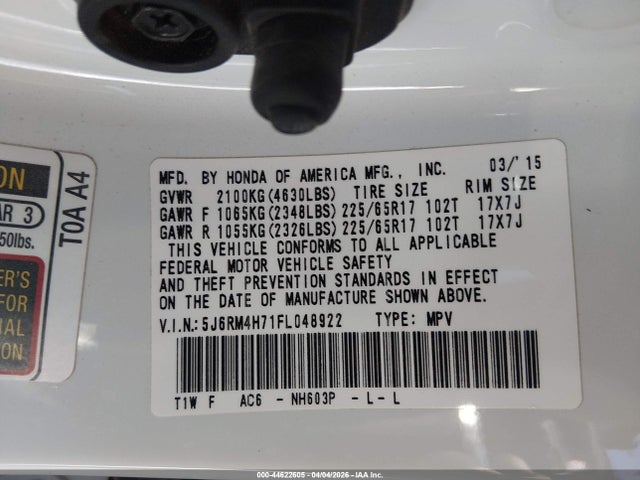 5J6RM4H71FL048922 Honda Cr-v Ex-l
