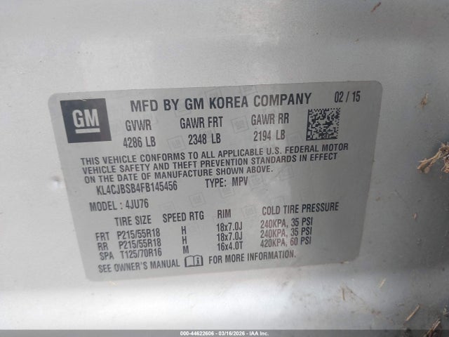 Aukcja sprzedaży 2015 Buick Encore Convenience, vin: KL4CJBSB4FB145456, numer aukcji: 44622606