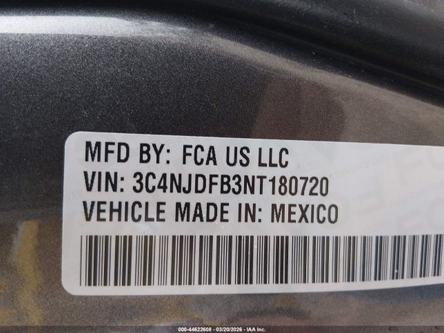 Продаж на аукціоні авто 2022 Jeep Compass Latitude Lux 4x4, vin: 3C4NJDFB3NT180720, номер лоту: 44622608