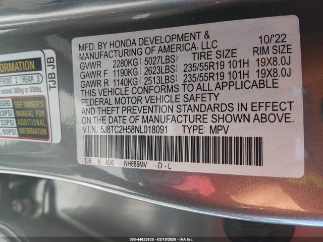 Продажа на аукционе авто 2022 Acura Rdx Technology Package, vin: 5J8TC2H58NL018091, номер лота: 44622628