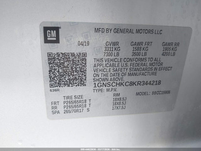 Chevrolet Suburban Lt 2019 1GNSCHKC8KR344218 Image 9