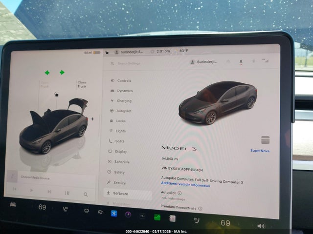 44622640 :رقم المزاد ، 5YJ3E1EA6PF458434 vin ، 2023 Tesla Model 3 Rear-wheel Drive مزاد بيع