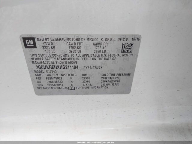 3GCUKREHXHG211194 Chevrolet Silverado 1500 2lt