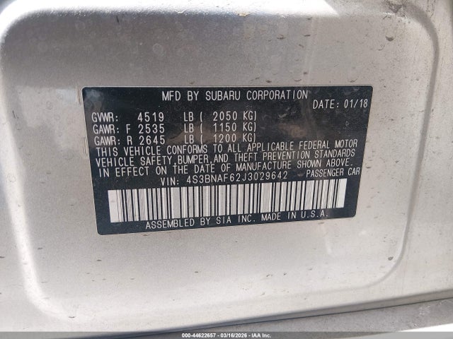 Продаж на аукціоні авто 2018 Subaru Legacy 2.5i Premium, vin: 4S3BNAF62J3029642, номер лоту: 44622657