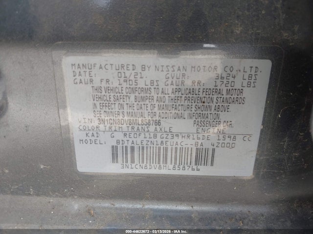 Nissan Versa S Xtronic Cvt 2021 3N1CN8DV8ML858766 Image 9