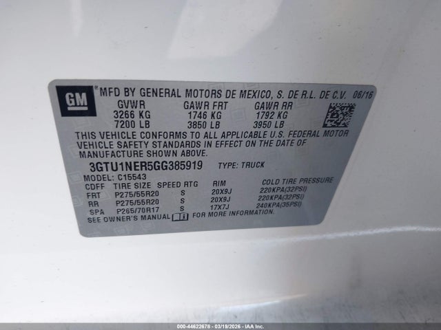 3GTU1NER5GG385919 GMC Sierra 1500 Slt