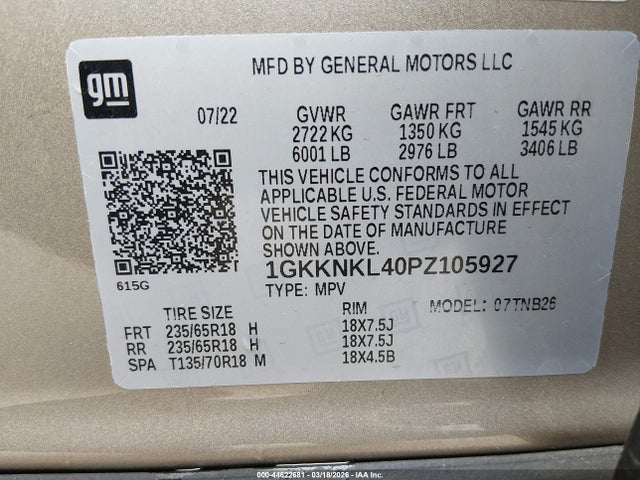 Продажа на аукционе авто 2023 Gmc Acadia Fwd Sle, vin: 1GKKNKL40PZ105927, номер лота: 44622681