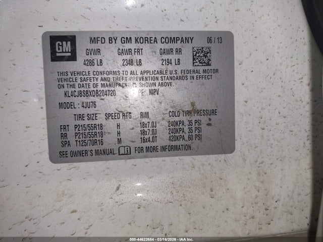 Aukcja sprzedaży 2013 Buick Encore Convenience, vin: KL4CJBSBXDB204720, numer aukcji: 44622684