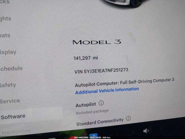 Aukcja sprzedaży 2022 Tesla Model 3 Rear-wheel Drive, vin: 5YJ3E1EA7NF251273, numer aukcji: 44622698