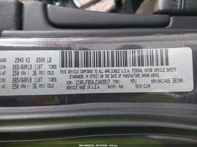 2018 JEEP GRAND CHEROKEE 1C4RJFBG4JC403917 Photo 8