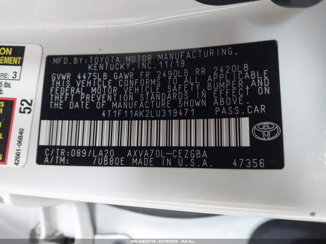 Toyota CAMRY XLE 2020 4T1F11AK2LU319471 Image 9