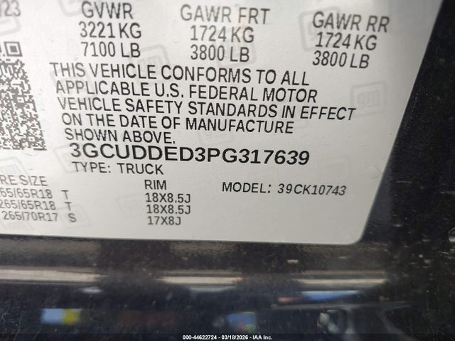 3GCUDDED3PG317639 Chevrolet Silverado 1500 4wd Standard Bed Lt