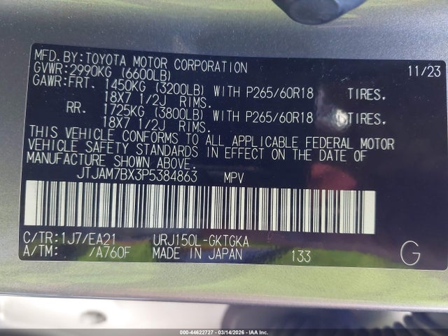 Aukcja sprzedaży 2023 Lexus Gx 460 Premium, vin: JTJAM7BX3P5384863, numer aukcji: 44622727