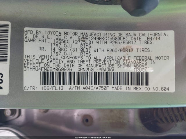 Aukcja sprzedaży 2014 Toyota Tacoma Base V6, vin: 3TMMU4FN6EM069926, numer aukcji: 44622743