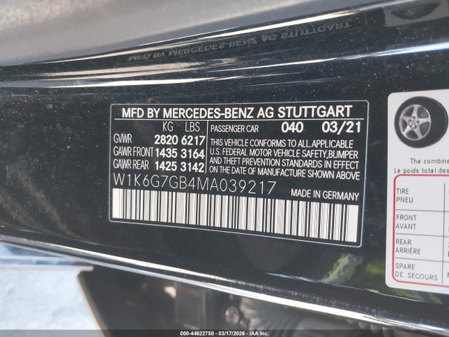 Продажа на аукционе авто 2021 Mercedes-benz S 580 4matic, vin: W1K6G7GB4MA039217, номер лота: 44622750