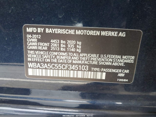 Продаж на аукціоні авто 2012 Bmw 328i, vin: WBA3A5C55CF345103, номер лоту: 44622757
