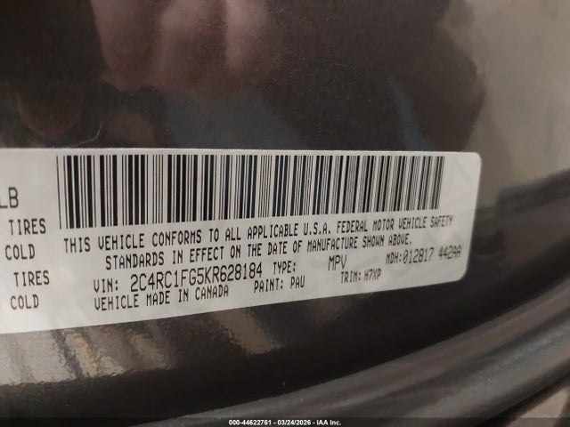 2019 Chrysler Pacifica Touring Plus მანქანა იყიდება აუქციონზე, vin: 2C4RC1FG5KR628184, აუქციონის ნომერი: 44622761