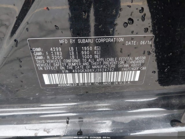 2018 Subaru Impreza 2.0i Premium მანქანა იყიდება აუქციონზე, vin: 4S3GKAB6XJ3624792, აუქციონის ნომერი: 44622770