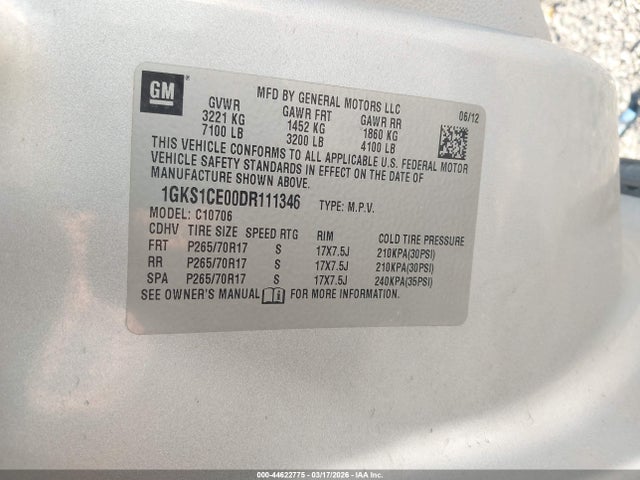 Aukcja sprzedaży 2013 Gmc Yukon Slt, vin: 1GKS1CE00DR111346, numer aukcji: 44622775