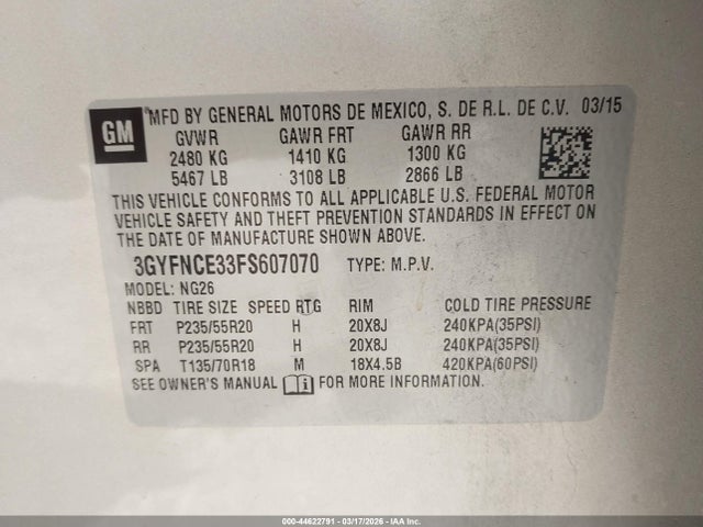 2015 CADILLAC SRX 3GYFNCE33FS607070 Photo 8