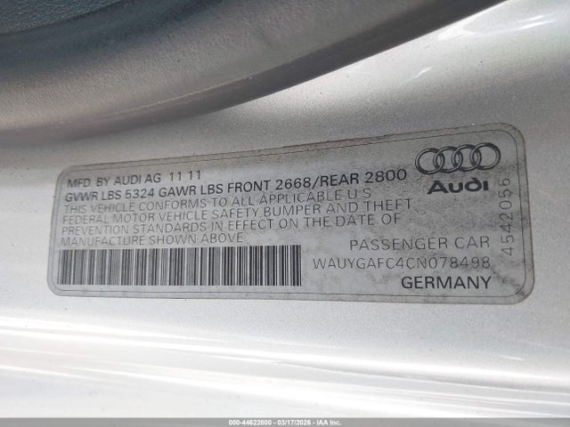 44622800 :رقم المزاد ، WAUYGAFC4CN078498 vin ، 2012 Audi A7 Premium مزاد بيع
