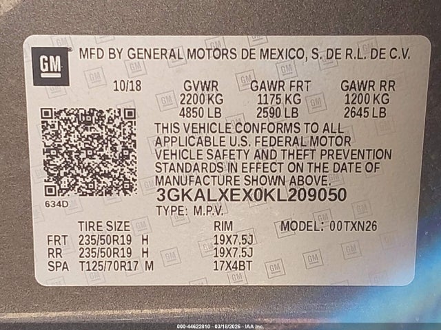 Aukcja sprzedaży 2019 Gmc Terrain Denali, vin: 3GKALXEX0KL209050, numer aukcji: 44622810