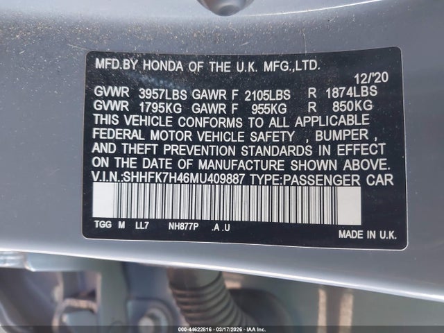 2021 HONDA CIVIC SHHFK7H46MU409887 Photo 8