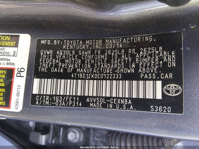 Продажа на аукционе авто 2014 Toyota Camry Hybrid Le, vin: 4T1BD1FK0EU122333, номер лота: 44622878
