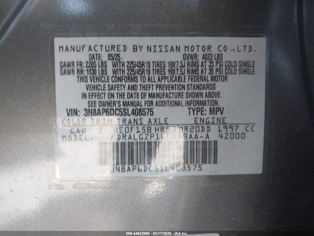 3N8AP6DC5SL408575 Nissan Kicks Sr Fwd