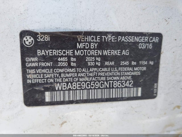 Продаж на аукціоні авто 2016 Bmw 328i, vin: WBA8E9G59GNT86342, номер лоту: 44622893