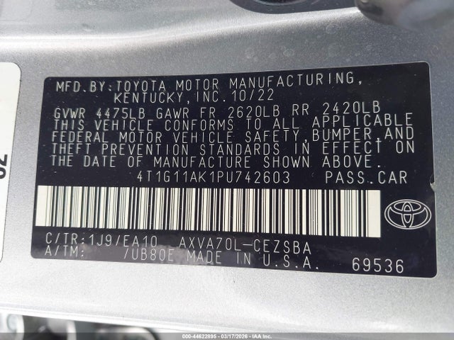 4T1G11AK1PU742603 Toyota CAMRY SE