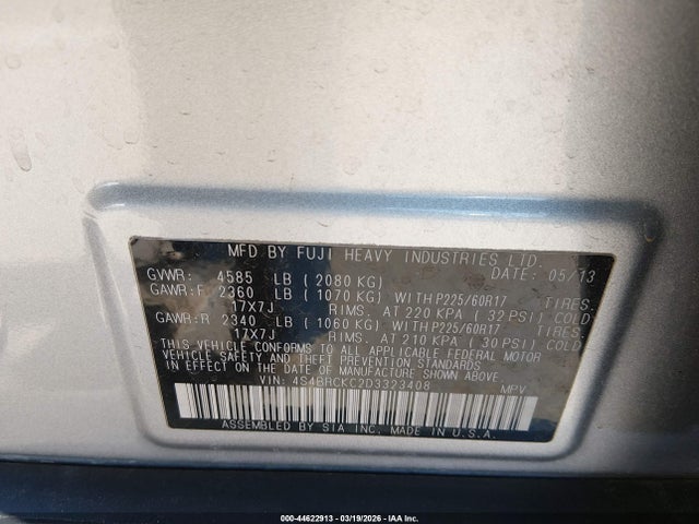 2013 Subaru Outback 2.5i Limited მანქანა იყიდება აუქციონზე, vin: 4S4BRCKC2D3323408, აუქციონის ნომერი: 44622913