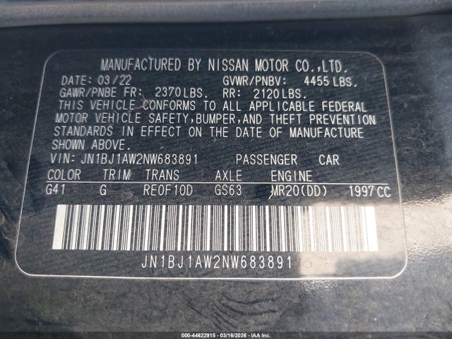 JN1BJ1AW2NW683891 Nissan Rogue Sport S Awd Xtronic Cvt