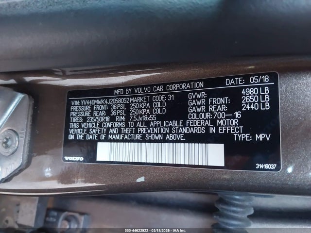 2018 VOLVO V60 CROSS COUNTRY YV440MWK4J2058052 Photo 8