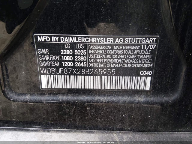 2008 Mercedes-benz E 350 4matic მანქანა იყიდება აუქციონზე, vin: WDBUF87X28B265955, აუქციონის ნომერი: 44622930