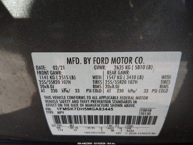 Ford EXPLORER XLT 2021 1FMSK7DH5MGA83445 Image 9